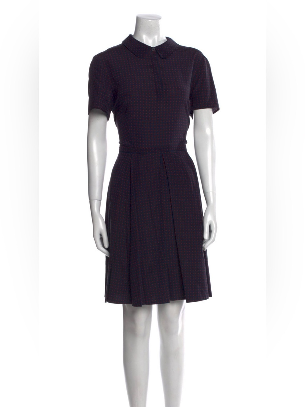 Tory Burch 100% Silk Navy Polka Dot Short-Sleeve Pleated Dress
